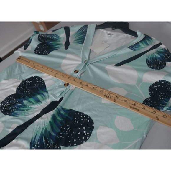 Women's Green Dragonfly Button-Front V-Neck Tunic 1X #1971-D4 - Picture 4 of 7